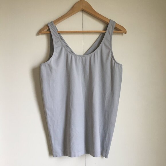 Vintage Ice Blue Grey Stretchy Seamless V-Neck Tank Top - Picture 2 of 11